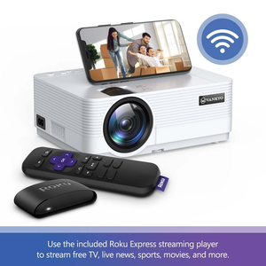 lot 7159 image: VANKYO Leisure 470 HD Mini Projector with Roku Express Streaming Player, 50000 Hrs LED Life, 240 Display Screen for - Retail $125.00