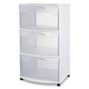 lot 8115 image: Sterilite Three Drawer Wide Cart with Clear Drawers