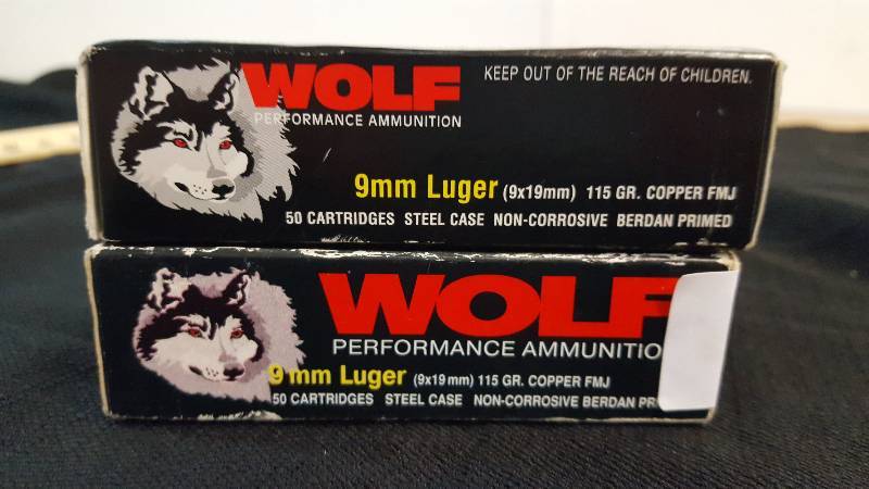 lot 7113 image: 100 Rounds- 9MM Luger  Ammo Wolf