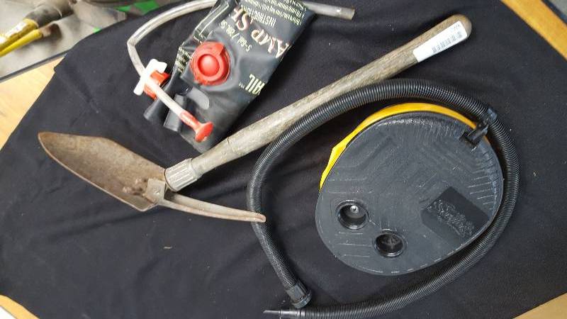 lot 7098 image: Camping Lot- Shower- Pump-Folding Shovel