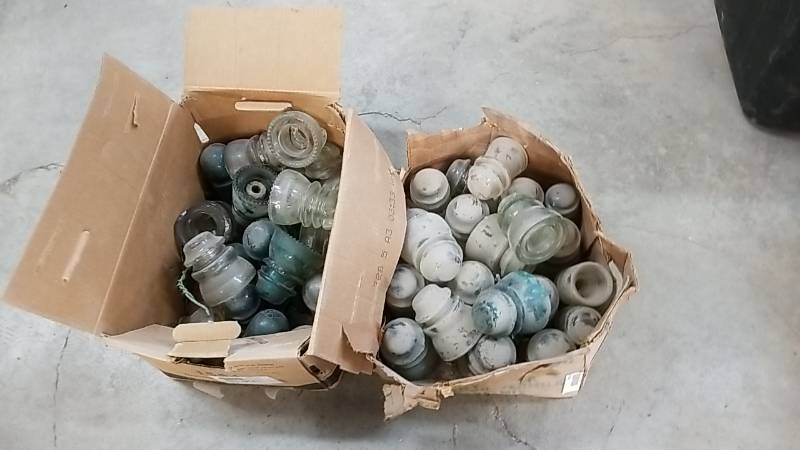lot 7074 image: 2 Boxes Full of Old Telephone Insulators