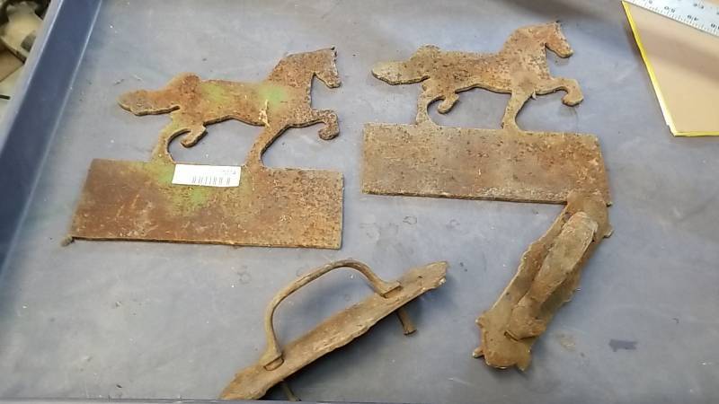 lot 7024 image: Old Metal Horse Cutouts and Pair of Barn Door Handles- Vintage Stuff 