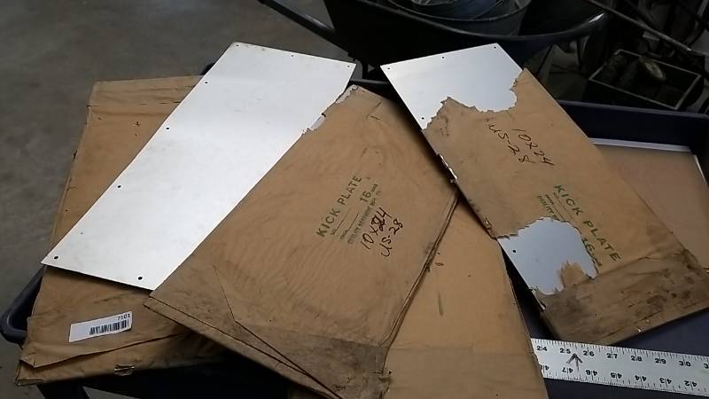 lot 7101 image: Lot of 10x24 metal kick plates- 5 total