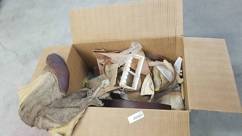 lot 7212 image: Large Box of Leather Work Supplies- Rawhide and More