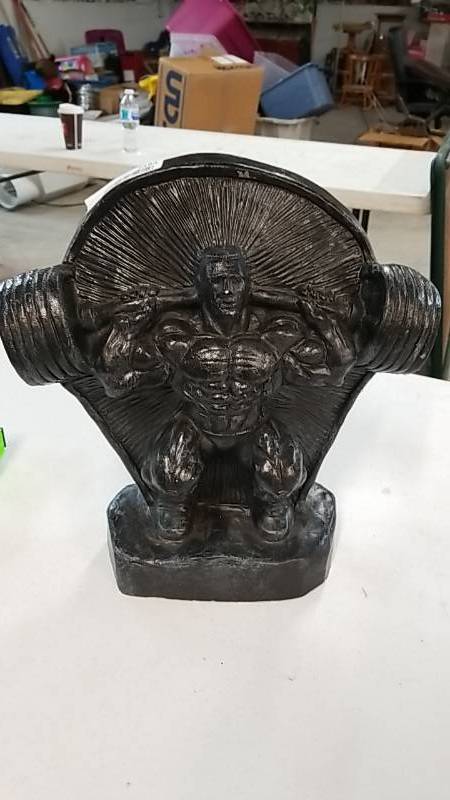 lot 7183 image: Unique Weight Lifting Dude Statue Decor- Plaster