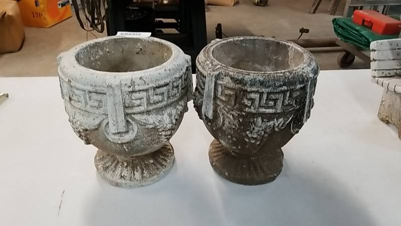 lot 7229 image: Pair of Cement Urns