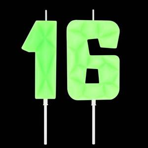 lot 10401 image: DERVENTA Large Birthday Candle Number 3D Bubble Style 3.7 inch Party Celebration Anniversary Decoration Cake Topper 1 Piece (Luminous Green, Number 16)