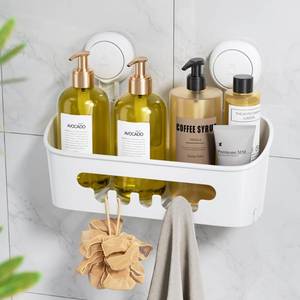 lot 10418 image: LEVERLOC Shower Caddy Suction Cup, Shower Organizer Removable Bathroom Shelf, Storage Suction Powerful Max Hold 22lbs Bathroom Caddy Waterproof Holder, White