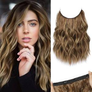 lot 10445 image: REECHO Invisible Wire Hair Extensions with Thinner Softer Lace Weft (Light Brown with Blonde Highlights, 12 Inch (Pack of 1))