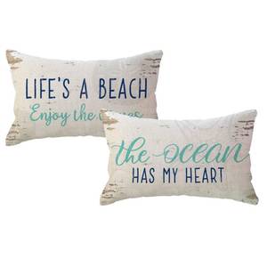 lot 10448 image: ULOVE LOVE YOURSELF Vintage Style Beach Throw Pillow Case Life is A Beach Cushion Cover 12 X 20Inch,2Pack Nautical Lumbar Pillowcase for SofaCouchPorch