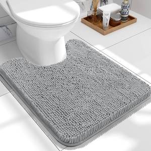 lot 10464 image: OLANLY Toilet Rugs U-Shaped 24x20, Extra Soft Absorbent Chenille Contour Bathroom Rugs for Toilet, Dry Quickly, Machine Washable, Non-Slip Toilet Bath Mat, Light Grey