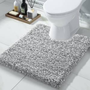 lot 10466 image: Yimobra Toilet Rugs U Shaped Washable 24x20, Ultra Soft and Water Absorbent Bath Mats, Non Slip Fluffy Shaggy Luxury Microfiber Contour Bath Rugs for Toilet, Dry Quick, Light Gray and White
