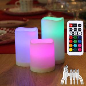 lot 10469 image: WRalwaysLX 3pack USB Type-C Rechargeable Color-Changing LED Pillar Candles with Remote Control, Dia2.5, H3 4 5 for Bedroom, Living Room...