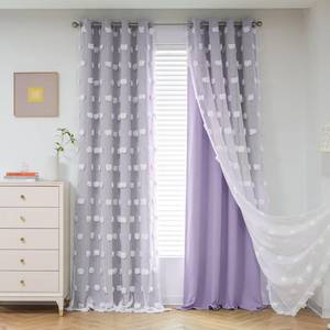lot 10479 image: MYSKY HOME Girls Curtains for Bedroom Lilac Curtains 90 Inches Long Nursery Curtains White Pom Pom Sheer Curtains for Dining Room Grommet Double Layer Toddler Room Darkening Window Panels W52 X L90