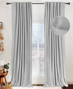 lot 10484 image: 100% Blackout Shield Linen Blackout Curtains for Bedroom 84 Inches Long, Back TabRod Pocket Living Room Drapes, Thermal Insulated Blackout Curtains 2 Panels Set, 50 W x 84 L, Grey