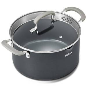 lot 10499 image: BEZIA 6 QT Cooking Pots with Lids, Soup Pot with Nonstick Ceramic Coating, Stay-Cool Handles, Nonstick Stock Pot with Lid, Dishwasher Safe, Induction Pot for Cooking, Pasta Pot with Strainer Lid