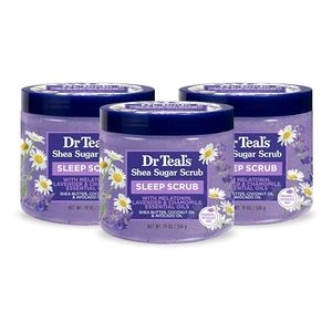lot 10600 image: Dr Teals Shea Sugar Sleep Scrub, with Melatonin, Lavender, & Essential Oils, 19oz (Pack of 3)