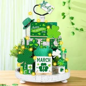lot 10605 image: Menkxi Easter Spring Tiered Tray Decor Set Bunny Wooden Table Sign Easter Tiered Tray Decorations Farmhouse Tabletop Sign for Home Kitchen(Classic)