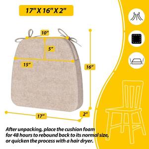 lot 10610 image: AAAAAcessories D-Shaped Chair Cushions for Dining Chairs with Ties and Removable Cover, 2 Thick Dining Kitchen Chair Pads, Indoor Dining Room Chair Cushions, 17 x 16, , Beige