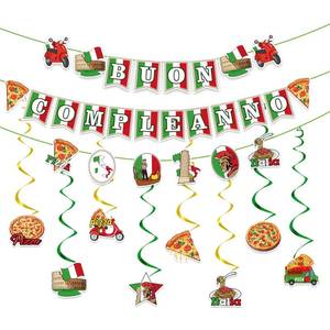 lot 10631 image: Italian Pizza Party Decorations - Buon Compleanno Banner with Hanging Swirls Pizza Birthday Banner Italian Decor for Pizza Party Pizza Time Pizza Game