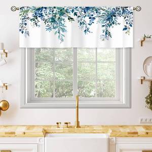 lot 10632 image: oolygoo Teal Eucalyptus Botanical Leaves Valances Kitchen Curtains Flower Window Drapes Turquoise Blue Floral Plants Botanical Wildflower Bedroom Bathroom Living Room Treatment Tier 52Wx18H Inch