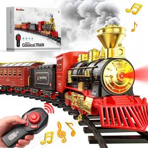 lot 10635 image: Hot Bee Train Set - Train Toys with Remote Control Trains for Boys with Smokes, Lights and Sound,Toy Train Set for Under Christmas Tree, Toddler Model Trains for 3 4 5 6 7 8 Years Old Kids