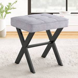 lot 10641 image: LUE BONA Vanity Stool - Square Linen Makeup Seat With Metal X Legs, Small Ottoman Chair for Makeup Room, Living Room, Bathroom - Modern Padded Foot Rest, Dark Gray
