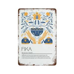 lot 10660 image: NAMEY Fika Definition, Scandi Style Folk Art Print, Nordic Decor, Swedish Word Home Decor Metal Signs Tin Sign Vintage Wall Funny Decorations for Bar Cafe Farm Poster 8x12 Inch, (OU88)