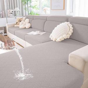 lot 10664 image: hyha Waterproof Couch Cushion Covers, Stretch Magic Sofa Seat Slipcover, Waterproof Sectional CouchSofa Cushion Covers for Pets Washable with Elastic Bottom(2PC, Taupe)