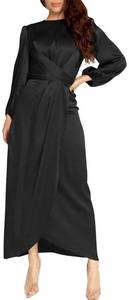 lot 10670 image: PINUPART Womens Elegant Long Sleeve Wedding Guest Satin Bridesmaid Maxi Dress XLarge Black