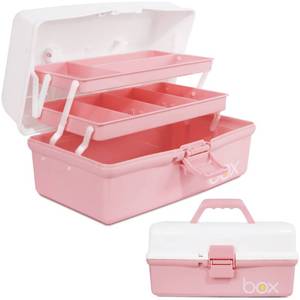 lot 10678 image: TERGOO 12in Three-Layer Multipurpose Storage Box Organizer Folding Tool BoxArt & Crafts CaseSewing Supplies OrganizerMedicine BoxFamily First Aid Box with 2 Trays (White Pink)