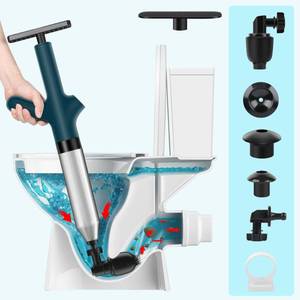 lot 10696 image: Toilet Plunger Heavy Duty, Drain Clog Remover Tool, High Pressure Toilet Plunger with Visual Barometer, Toilet Clog Remover Powerful Toilet Plunger for Sink Bathroom Kitchen Clogged Pipe, Blue