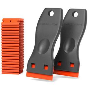 lot 76543 image: Plastic Razor Blades Scraper Tool - 2 Pack Wall Paint Remover with 100 PCS Blades Kit No Scratch Car Window Glass Wood Sticker Removal Floor Stove Kitchen Vinyl Adhesive Decal Tape Cleaning