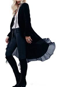 lot 76551 image: R.Vivimos Womens Ruffled Asymmetric Long Velvet Blazers Coat Casual Jackets Large Black