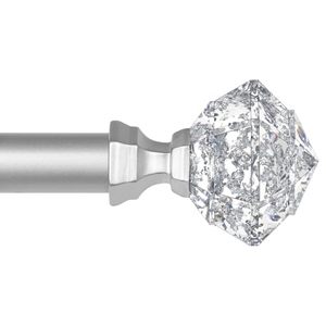 lot 76554 image: TONIAL Curtain Rods 32 to 144 Inch(2.6 to 9.6 ft), Telescoping Splicing 34 Single Rods for Windows 72 to 144 Inch(5.5 to 10 ft) Decorative Drapery Rod with Translucent Diamond Finial, Silver