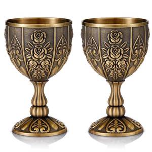 lot 76557 image: MorningRo 2 Pcs Vintage Chalice Goblet 3.4oz Medieval Engraving Wine Liqueur Cup Bronze Royal Drinking Glasses Shot Vessel for Wedding Blessings Baptism Party Home Decor Gift