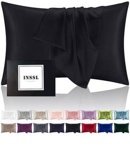lot 76559 image: INSSL Silk Pillowcase f Women, Mulberry Silk Pillowcase for Hair and Skin and Stay Comfortable and Breathable During Sleep(Black,Standard)