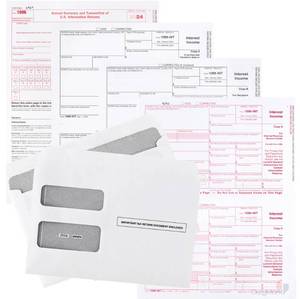 lot 76560 image: 1099 INT Interest Tax Forms Set 4 Part 10 Pack for 2024 And Self-Seal envelopes. Kit For 10 Vendors, Laser Forms Designed for QuickBooks and Accounting Software