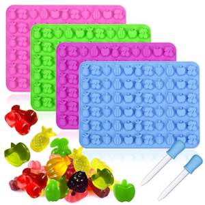 lot 76573 image: Palksky Fruit Snack Molds Silicone, Gummy Molds Trays with Dropper for Candy Chocolate Gummies Baking(Cherries Grape Banana Apple Pineapple)