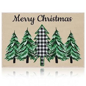 lot 76580 image: Christmas Welcome Decorative Doormat Seasonal Winter Christmas Mat Polyester Holiday Door Rug Decor Washable Non Slip Floor Doormat for Outdoor Indoor Entrance Doormat 29 x 17 Inches (Christmas Trees)