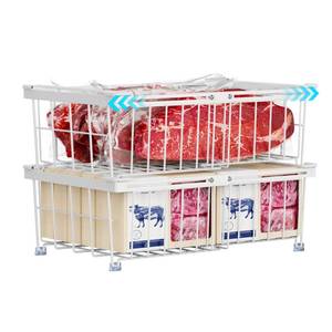 lot 76585 image: iSPECLE Freezer Organizer Bins - Fit 10 to 20 Cu Ft Chest Freezer, 2 Pack Large Expandable Stackable Deep Freezer Organizer Bins Sort and Easily Get Food without Digging in the Freezer, White