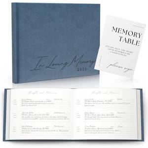 lot 10007 image: Funeral Guest Book for 2024 Celebration Of Life Memorial Service - Leather Memory Book for Funeral Guests to Sign In with Condolence Memory Table Sign & Back Pocket - Blue Guestbook