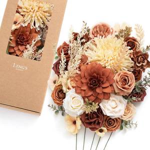 lot 10011 image: Lings Moment Fake Flowers Box, Artificial Faux Greenery Stems Silk Rose Foam Dahlia for Wedding Bouquets Centerpieces Table Decorations Floral Picks Arrangements, Mandarin & Orange, Deluxe Combo