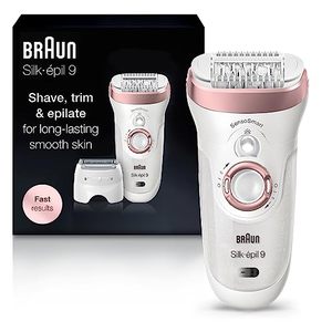 lot 10029 image: Braun Epilator Silk-epil 9 9-720, Hair Removal Device, Epilator for Women, WetDry, Waterproof, 3-in-1 Epilate, Shave, or Trim, Salon-Like Smooth Skin, Womens Shaver &amp Trimmer, Cordless, Rechargeable - Retail $77.57