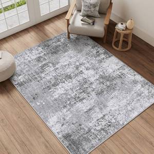 lot 10034 image: PureCozy Modern Abstract Gray Area Rug 3x5 Entryway Machine Washable Office Carpet Kitchen Door Mat Indoor Accent Throw Low Pile Non Slip Distressed Living Dining Laundry Room Bedroom