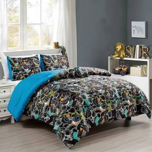 lot 10040 image: Chezmoi Collection 3-Piece Boys Twin Bedding Sets - Soft Microfiber Multi-Color Monster Truck Racing Kids Comforter Set Twin Size