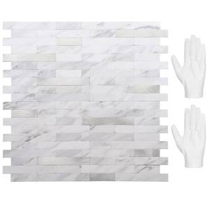 lot 10045 image: STICKGOO Peel and Stick Backsplash, PVC Wall Tiles Stick on Backsplash for Kitchen(10 Sheets, White Marble with Metal Silver)