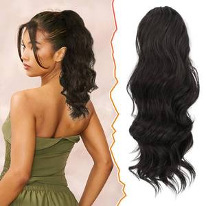 lot 10052 image: BARSDAR Drawstring Ponytail Extension, 16 Inch Black Brown Short Wavy Ponytail Hair Extensions for Women Soft Synthetic Clip in Pony Tails Hirpieces Daily Party Halloween- Black Brown