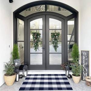 lot 10053 image: SEEKSEE Cotton Buffalo Plaid Rug 27.5x43 Navy Blue and White Checked Rug Washable Doormats Indoor Outdoor Rugs for Layered Front Door Mats, Porch, Kitchen, Farmhouse, Entryway