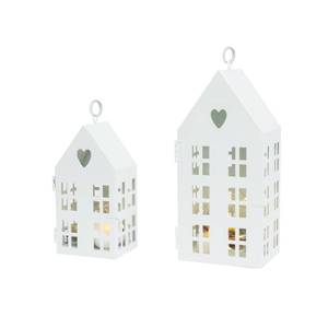 lot 10059 image: HPC Decor Modern Farmhouse Lantern Decorative- Metal House Candle Lanterns wTimer String & LED Tealight- Vintage Lantern Decor for Halloween, Christmas, Home Decor, Tabletop, Fireplace Shelf Decor